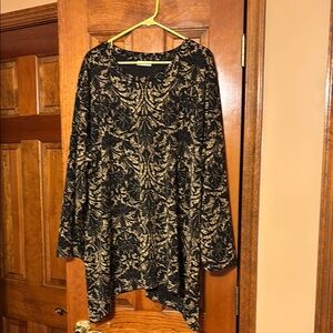 Catherines Black and Gold Leaf Print Blouse